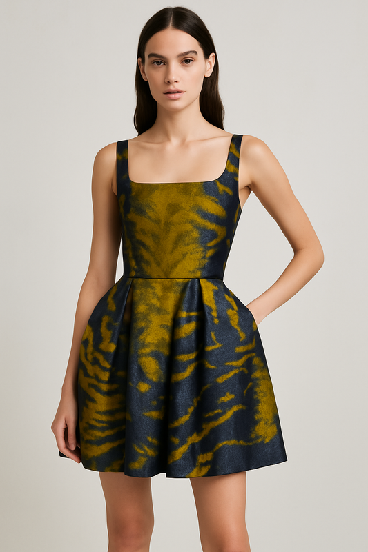 Lanvin Gold & Black A Line Jacquard Dress Size 38