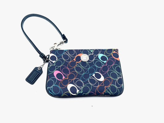 Coach Blue Multicolor Monogram Canvas Wristlet