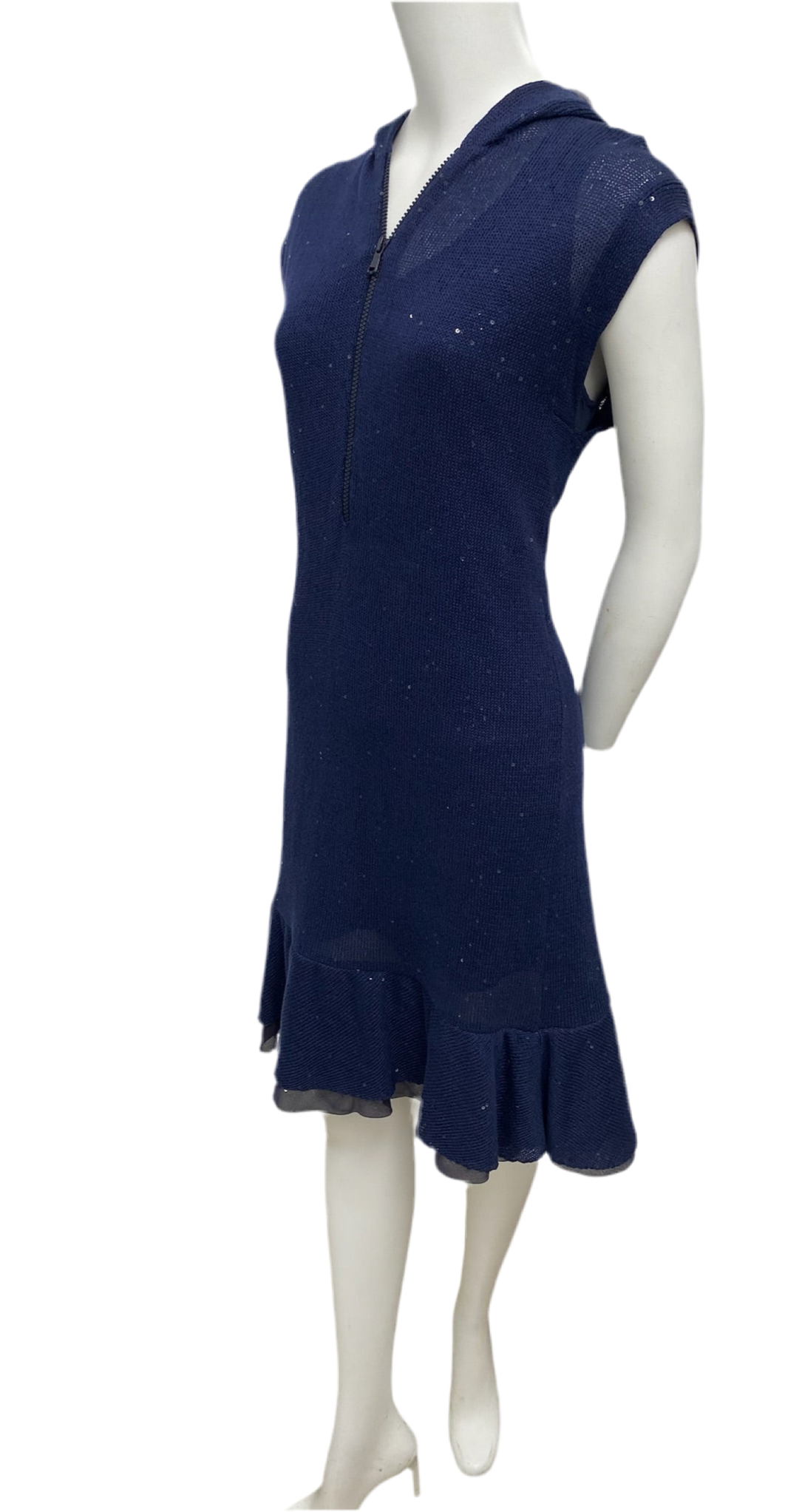 Brunello Cucunelli Navy Embellished Hooded Dress Size L