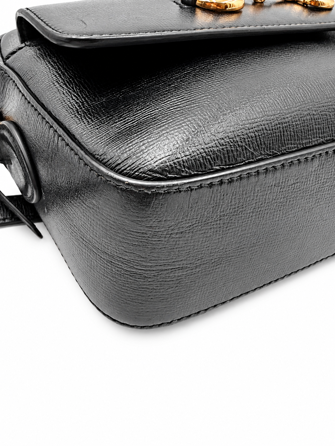 Gucci Black Leather Crossbody Horsebit Bag
