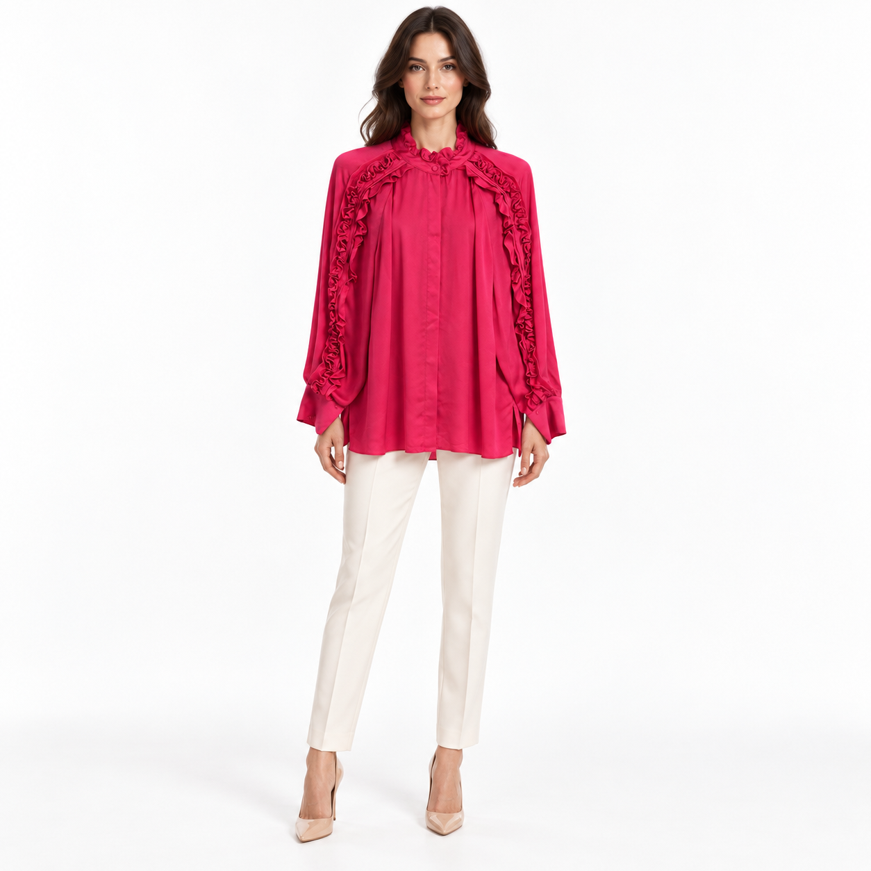 Ungaro Fuchsia Silk Ruffle Blouse Size L