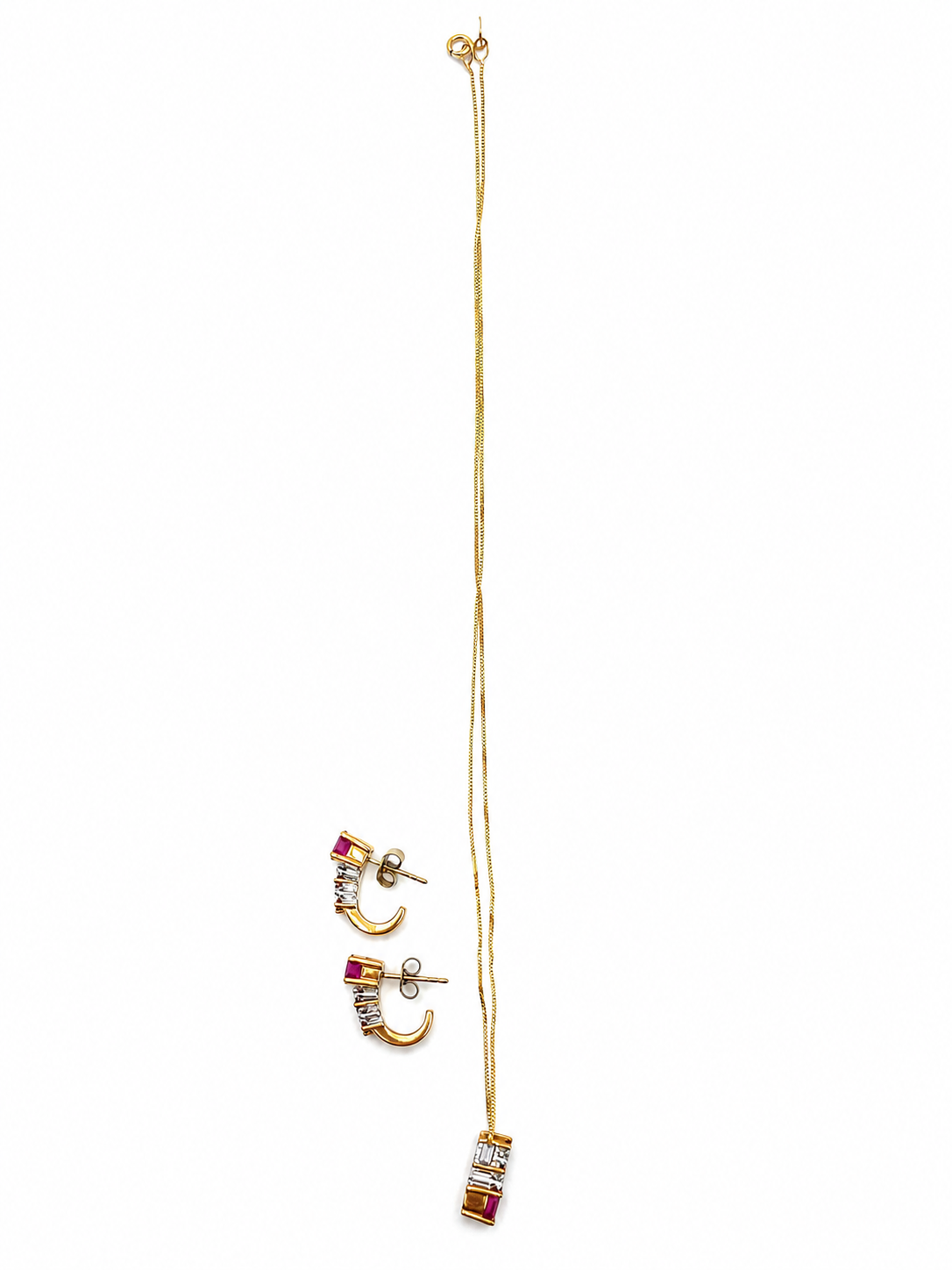 14K Gold, Diamond & Ruby Earrings & Necklace Set