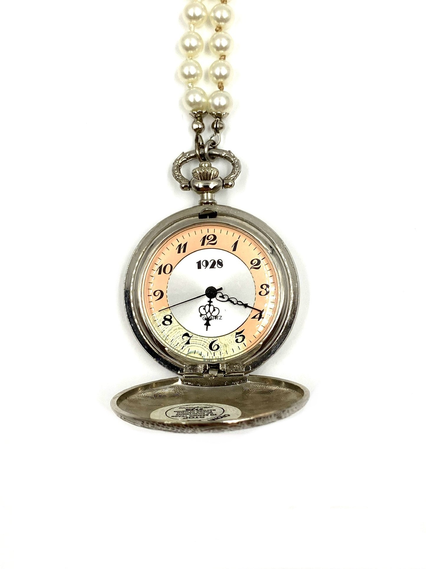 Vintage 1928 Clock Pendant Pearl Necklace