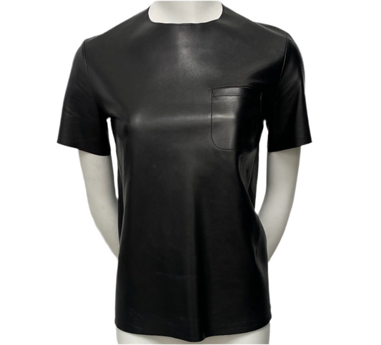 Celine Black Lambskin Leather Blouse Size 36