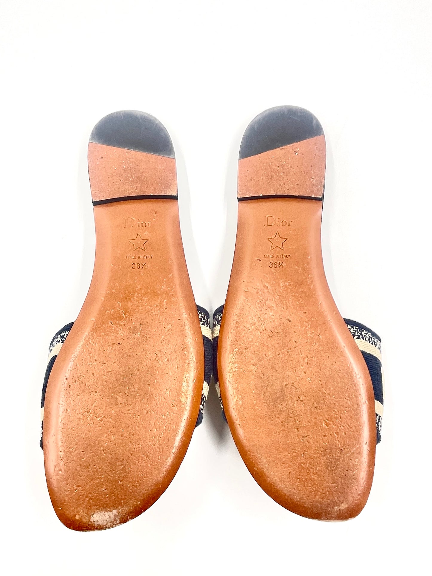 Dior Dway Navy Blue Fabric Slide Sandals Size 38.5