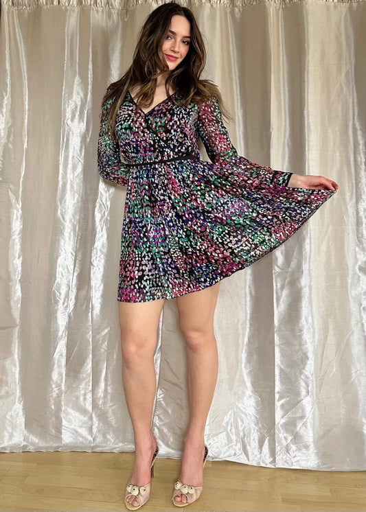 Kate Spade Multi-Color Metallic Thread Faux Wrap Dress Size 6