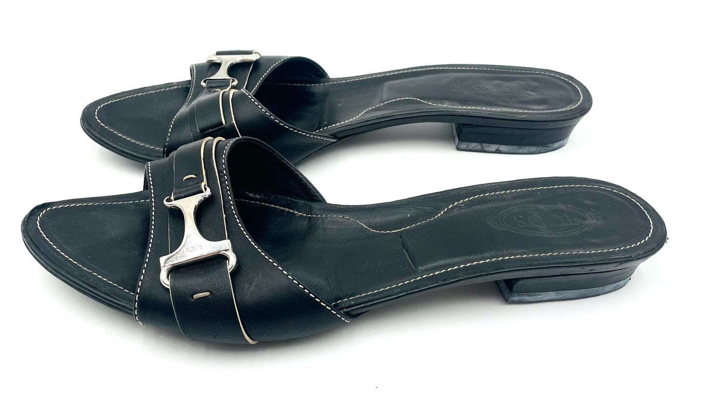 Tods Black Slides Size 39