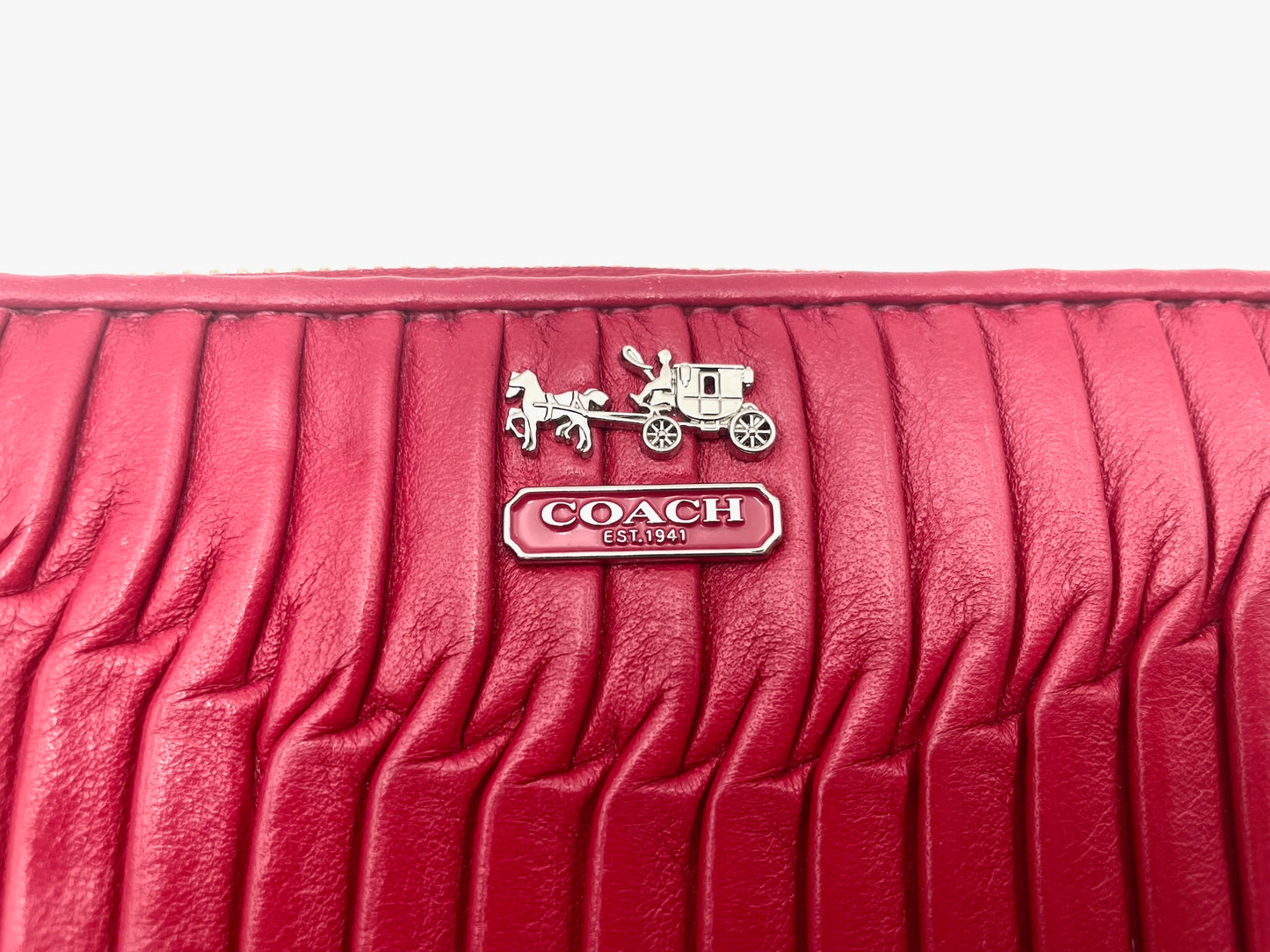 Coach Red Madison Gathered Leather Accordion Wallet