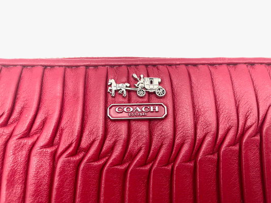 Coach Red Madison Gathered Leather Accordion Wallet