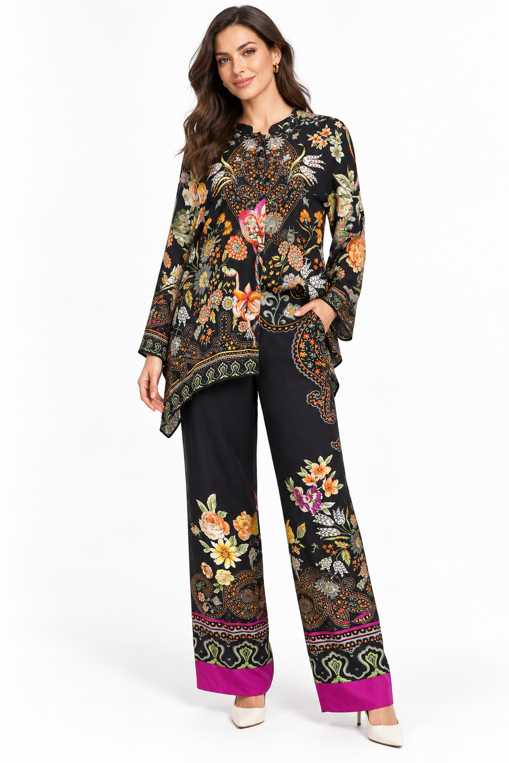 Etro Multicolor Floral Silk Pant Set Size 48 US L
