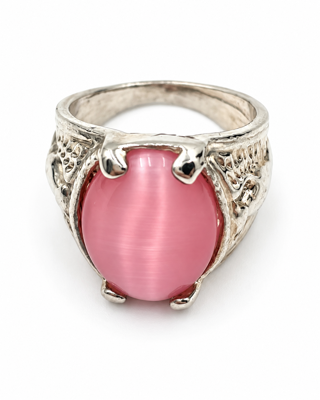 Vintage Pink Moon Stone Silver Tone Ring Size 9.5
