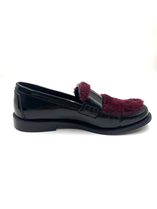 Joshua’s Black & Maroon Faux Fur Chunky Loafers Size 38