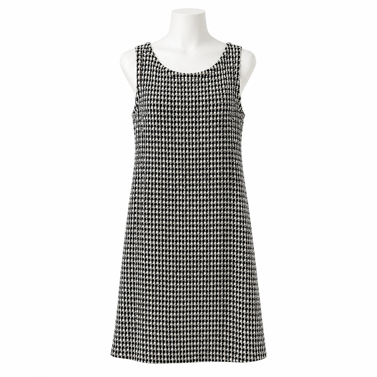 St.John B/W Houndstooth Tweed Shift Dress Size L