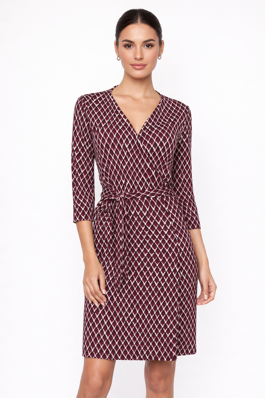 DVF Burgundy Print Silk Jersey Wrap Dress Size 10