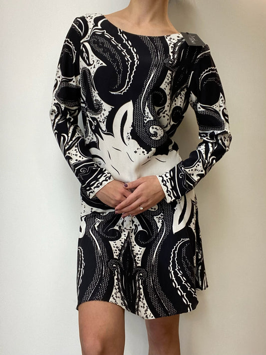 Etro Black & White Print Silk Dress Size 44