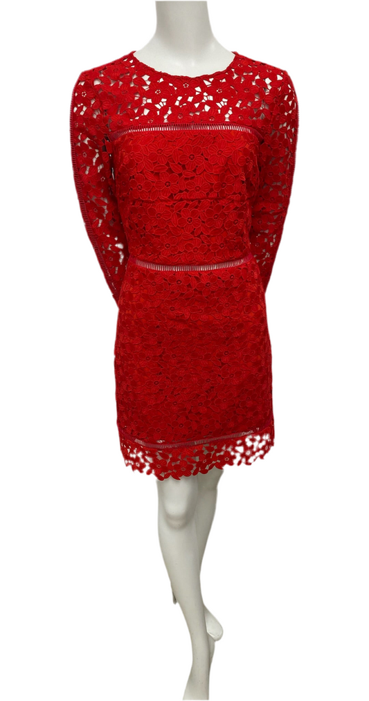 Cynthia Rowley Red Long Sleeve Lace Sheath Dress Size 6