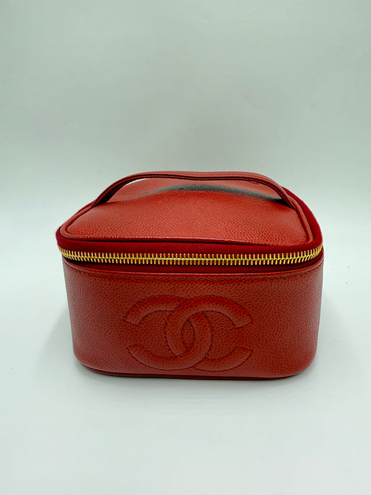 Authentic Vintage Chanel Red Caviar 24K Vanity Bag