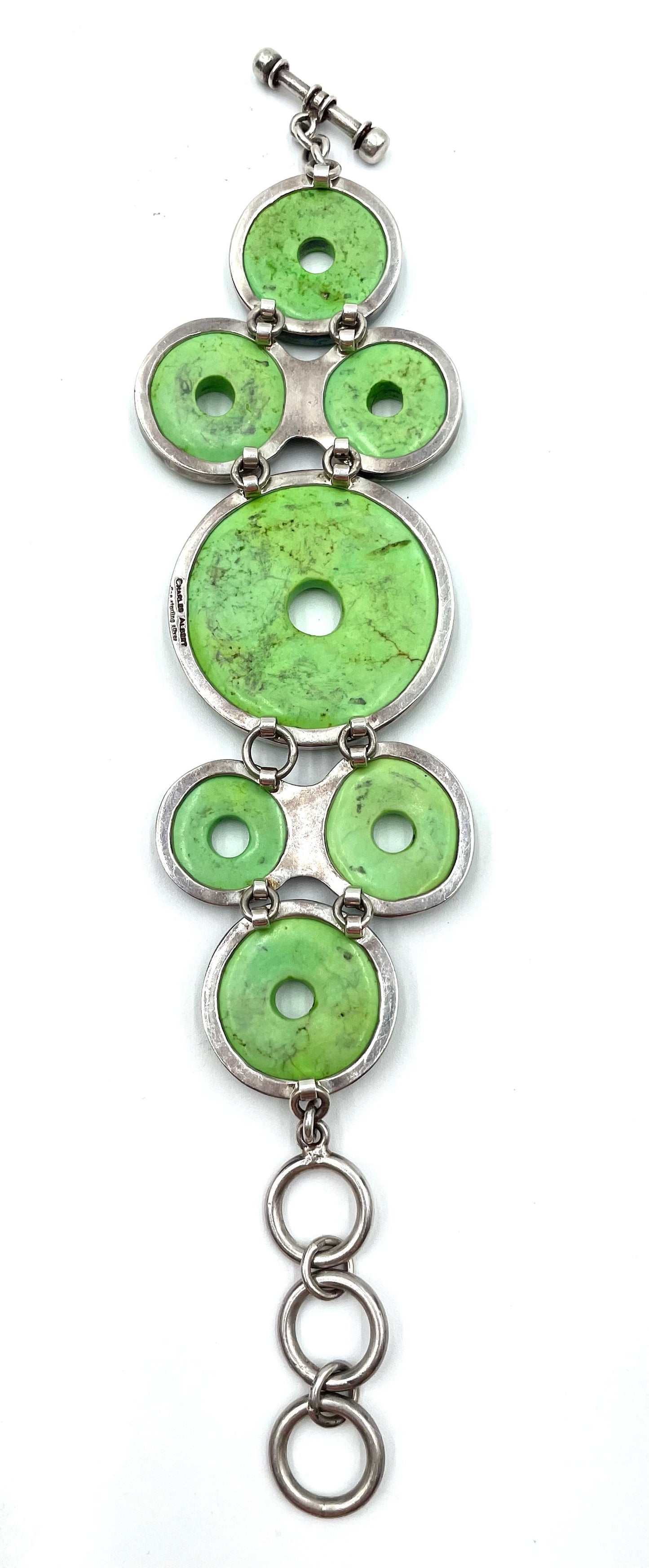 Charles Alberta Jade & Sterling Silver Chunky Bracelet & Earring Set