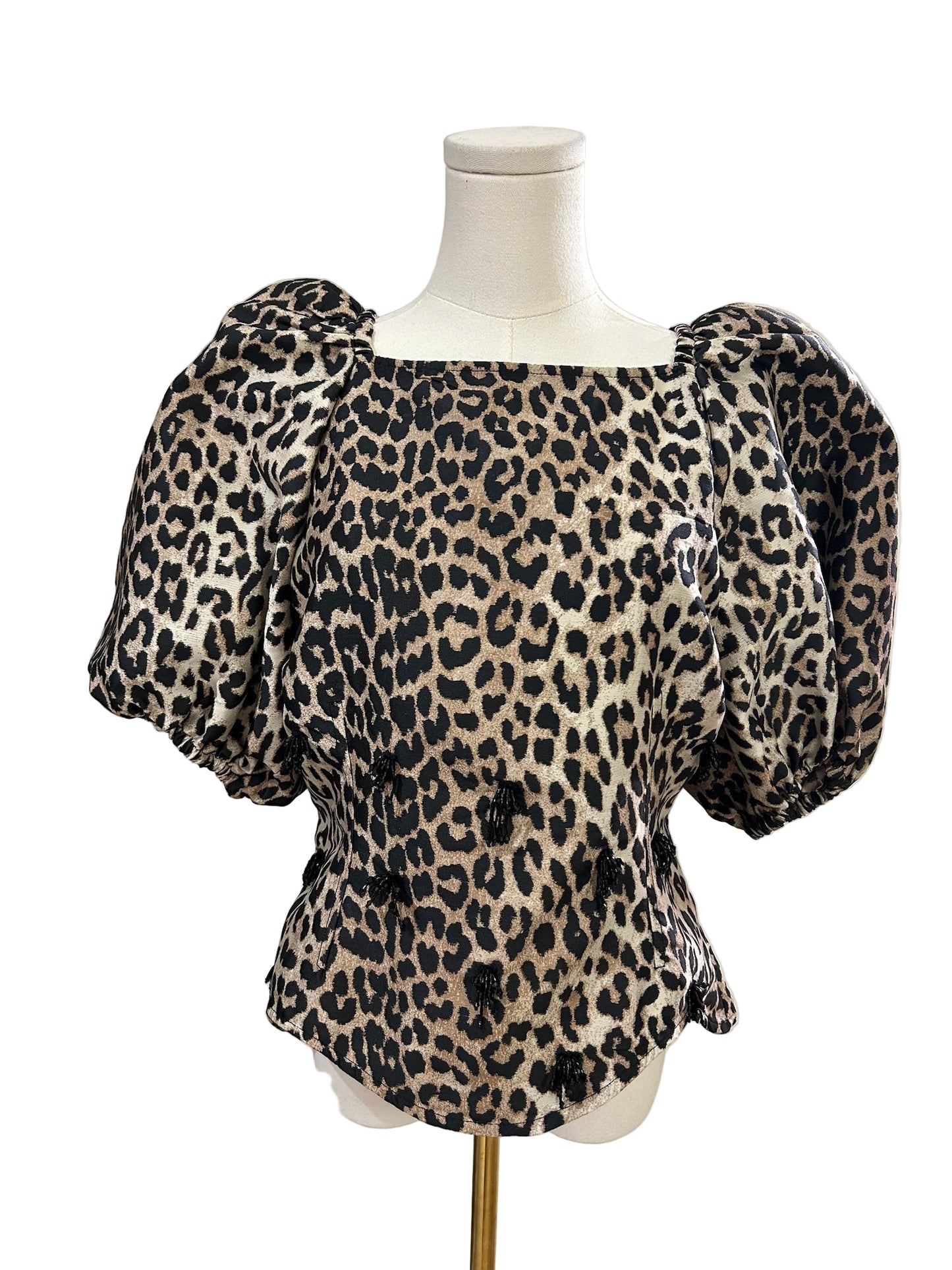 Brand New Ganni Leopard Jacquard Open Back Blouse Size 10