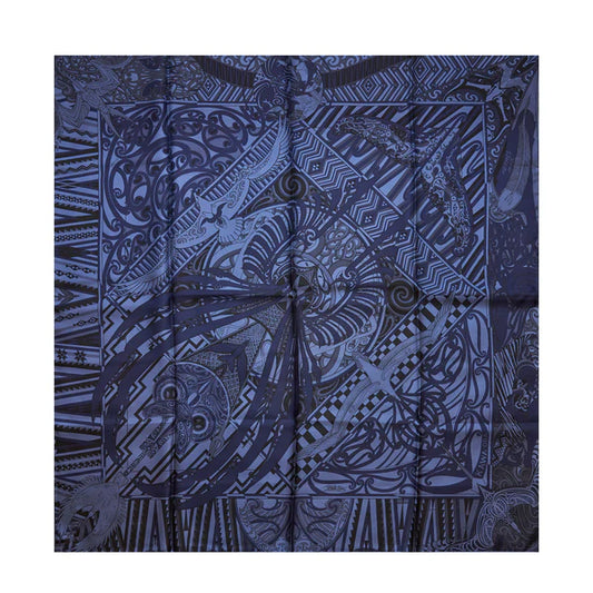 Hermes’ 90cm Kawa Ora Dark Blue Print Silk Scarf