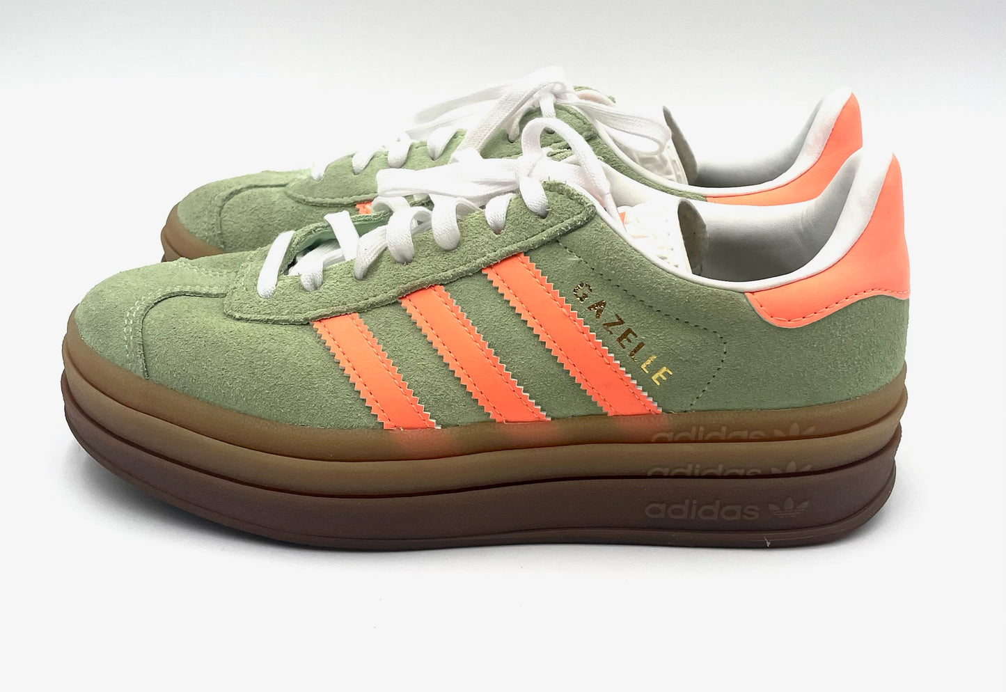 Adidas Bold Green & Orange Stripe Sneakers Size 7.5