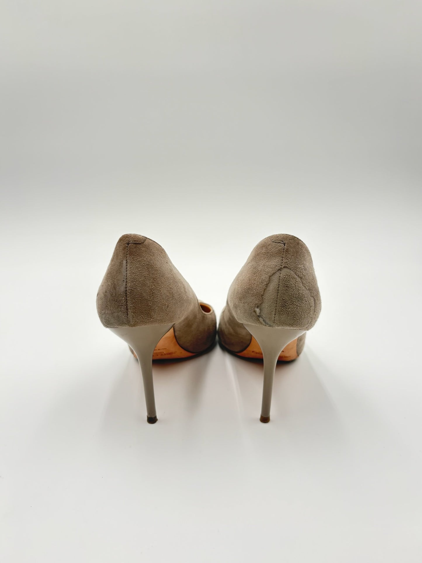 Jimmy Choo Taupe Grey Cap Toe Suede Pump Size 38