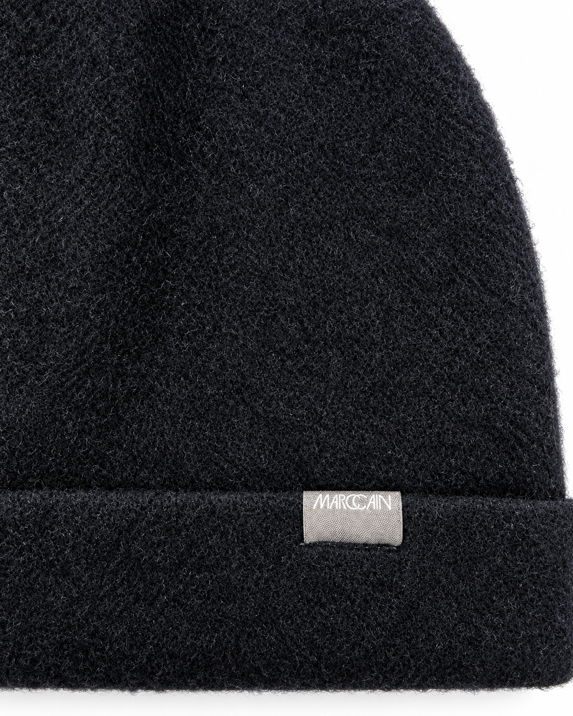 MarcCain Black Wool Beanie Hat With Faux Fur Pom Pom