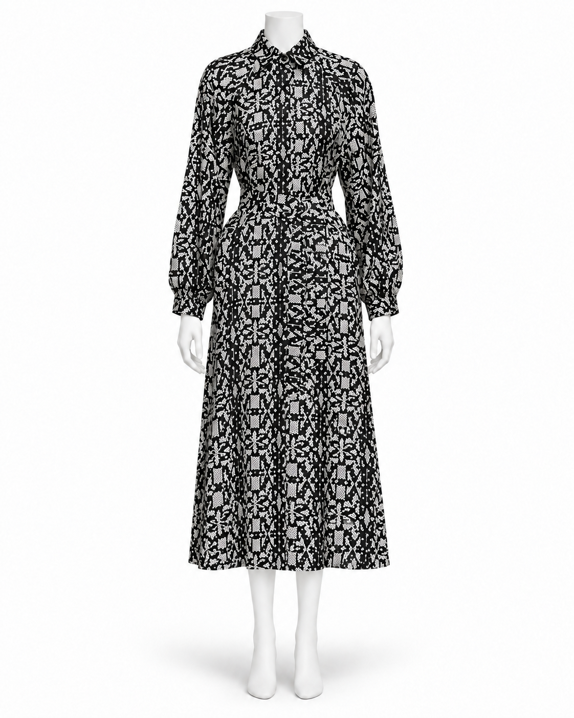 Max Mara Black & White Abstract Print Silk Midi Shirt Dress Size 4