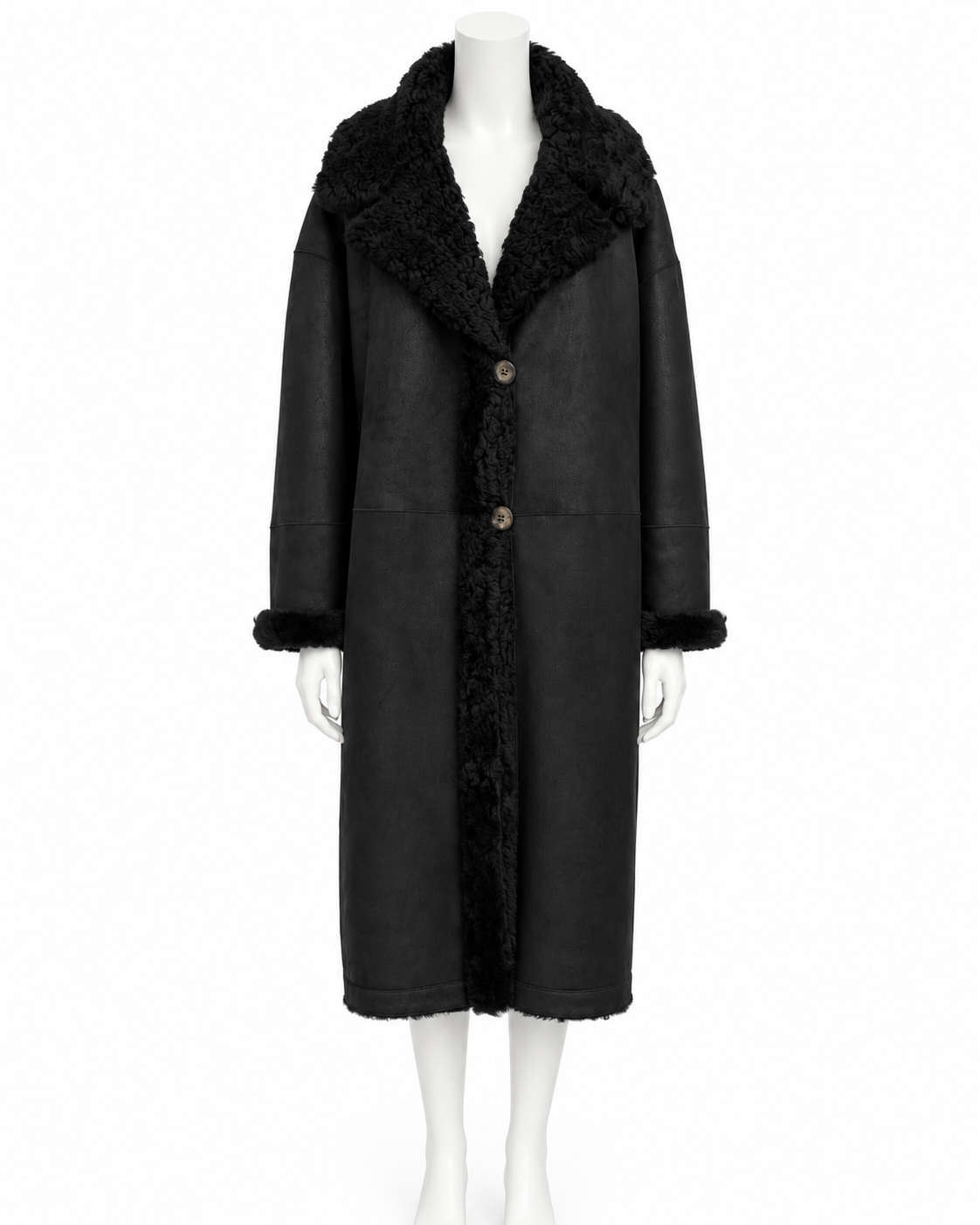 Vince Black Leather & Shearling Lined Mid Length Coat Size 10