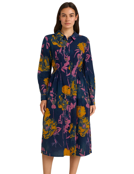 Dries Van Noten Blue Multi Color Floral Print Midi Dress Size 42