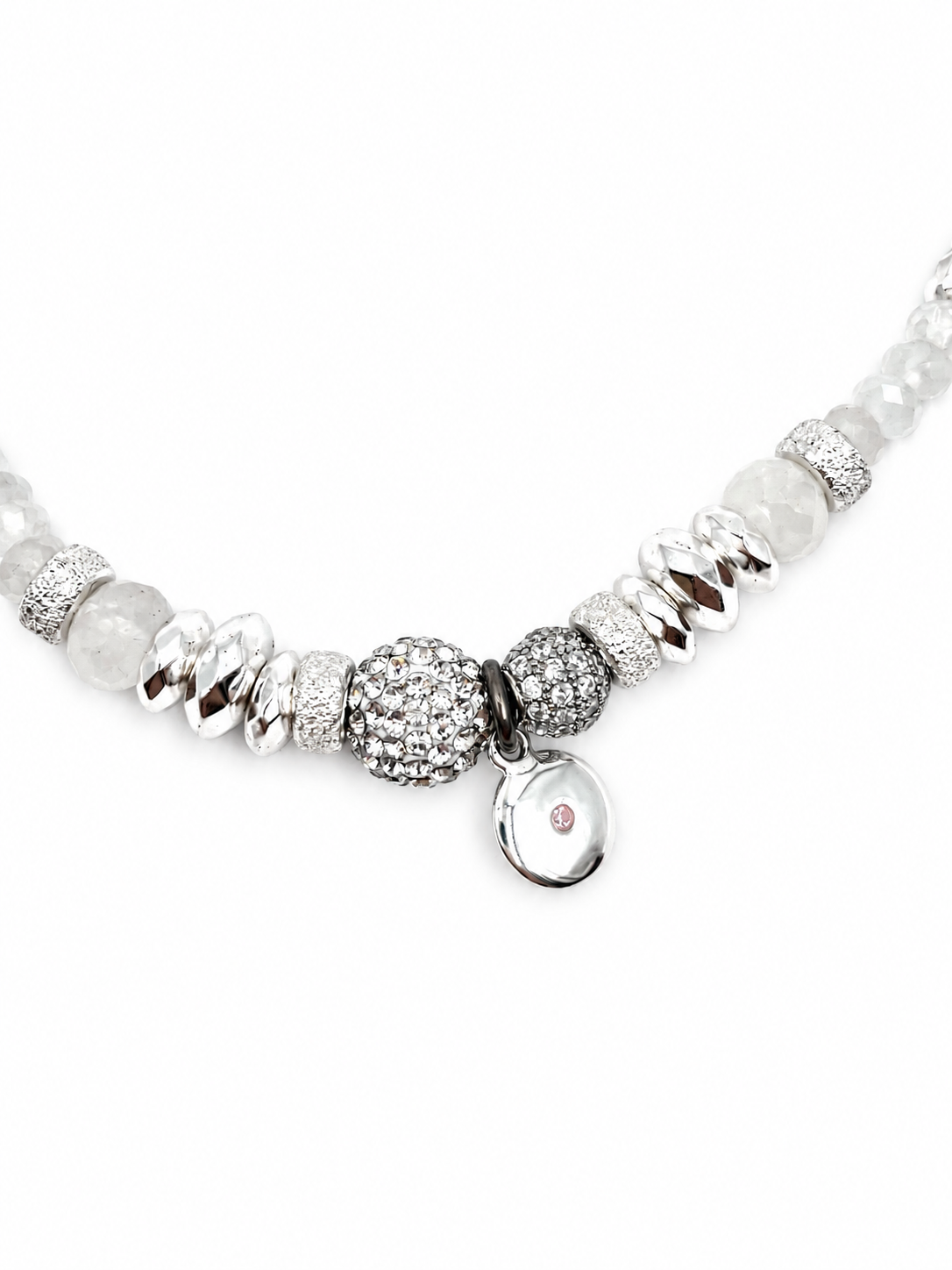 Hillberg & Berk White Crystal Beaded Sparkle Ball Necklace