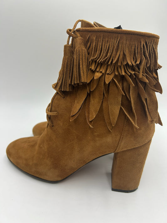 Prada Camel Suede Fringe Booties Size 37