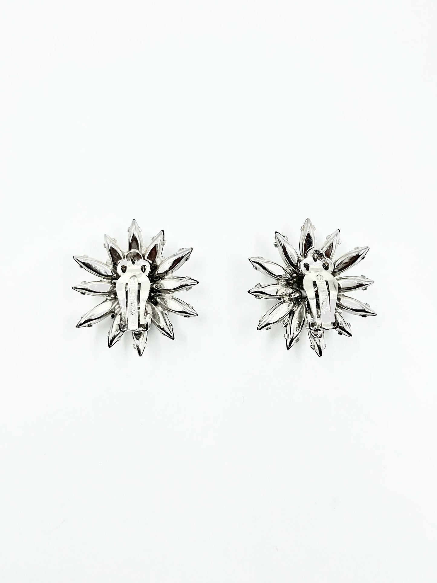 Vintage 1950s Sherman Black & Clear Marquise Swarovski Crystal Brooch & Clip Earrings Set