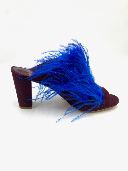 Brand New Charlotte Stone Oxblood & Royal Blue Feather Mule Size 8