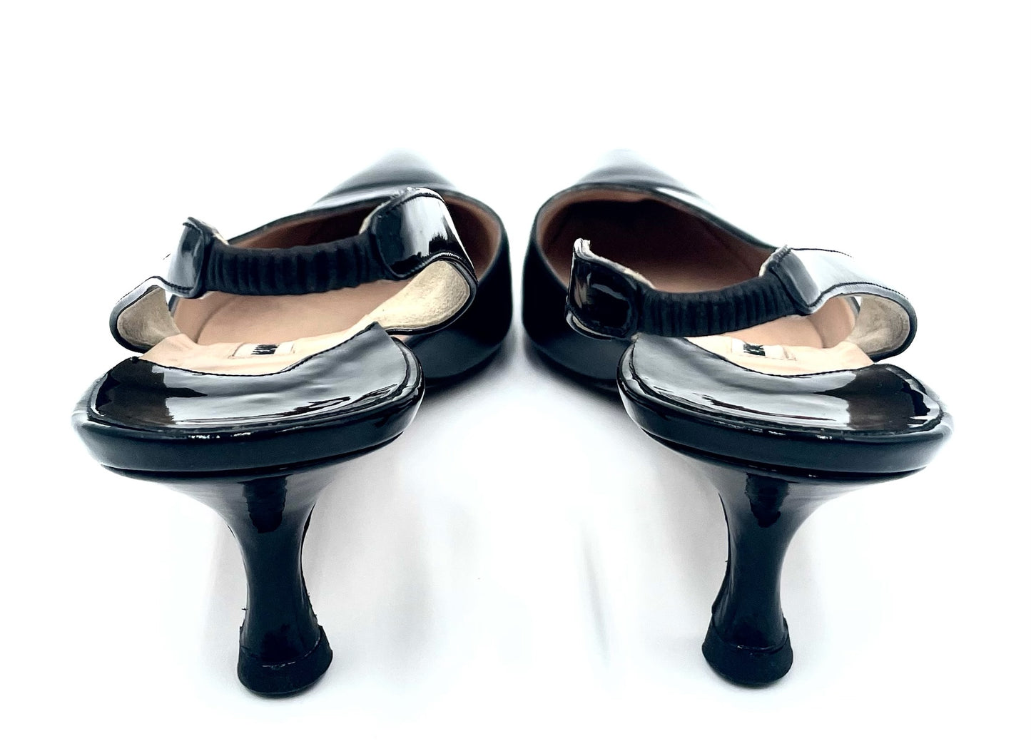 Manolo Blahnik Carolyn Black Patent Slingback Heels Size 38