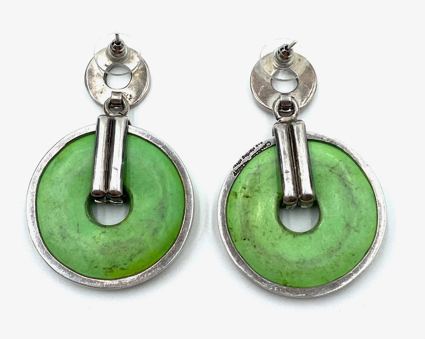 Charles Alberta Jade & Sterling Silver Chunky Bracelet & Earring Set