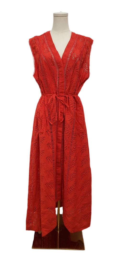 Brand New All Saint Orange Red Tate Broderie Lace Dress Size 10