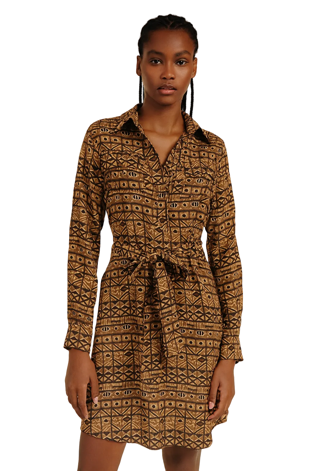 Carolina Herrera Brown Print Silk Tunic Dress Size 4