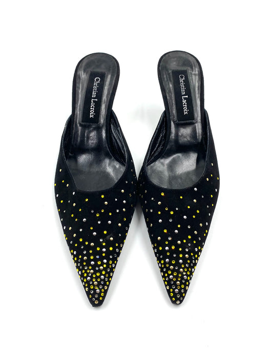 Christian Lacroix Black Rhinestone Pointed Mule Size 39