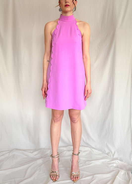 Ted Baker Pink Mock Neck Scallop Dress Size 2 US 6