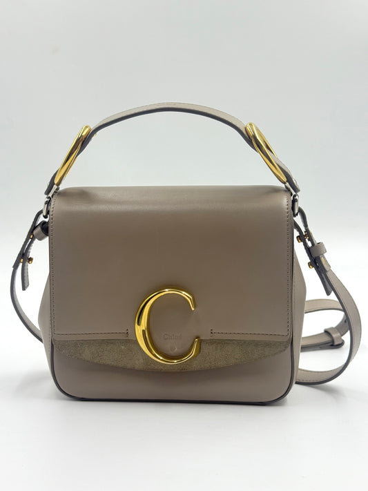 Chloe Calfskin Small C Taupe Crossbody Bag