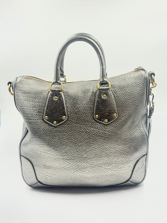 Prada Silver Metallic Vitello Daino Tote