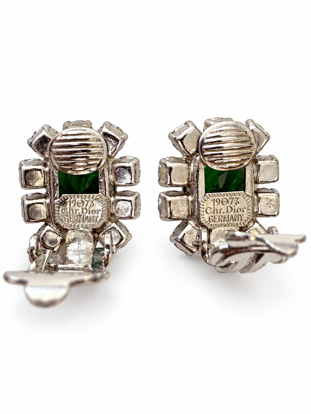 Rare Vintage 1973 Christian Dior Emerald Green & Glass Stone Necklace, Bracelet & Earring Set