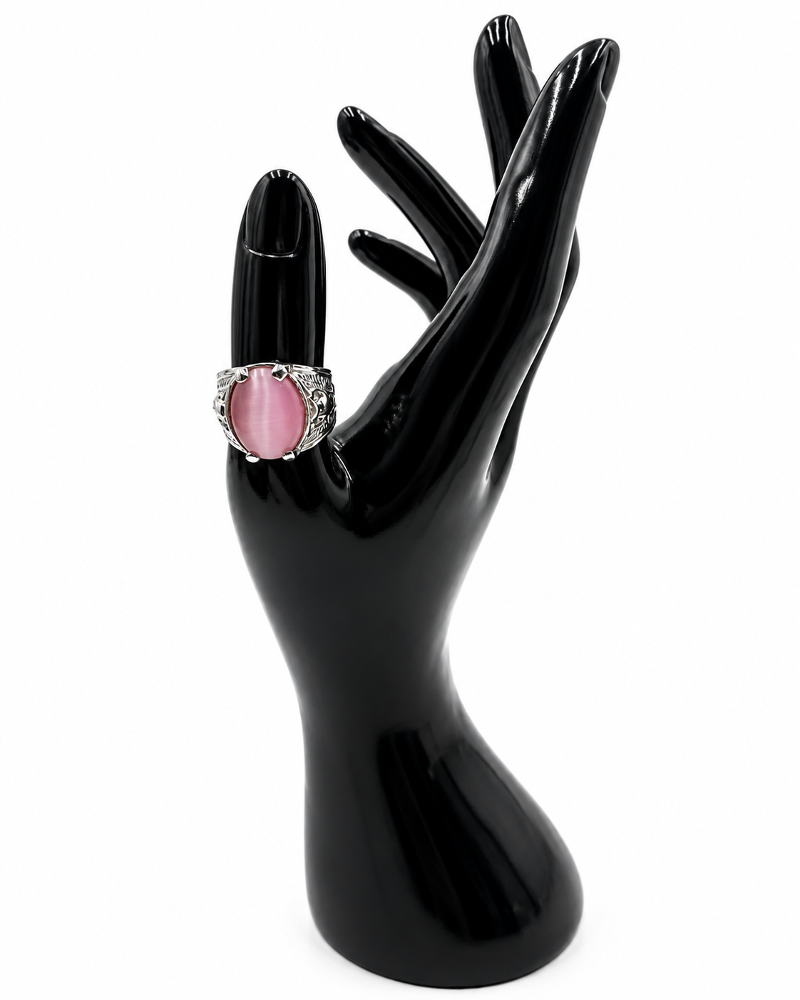 Vintage Pink Moon Stone Silver Tone Ring Size 9.5