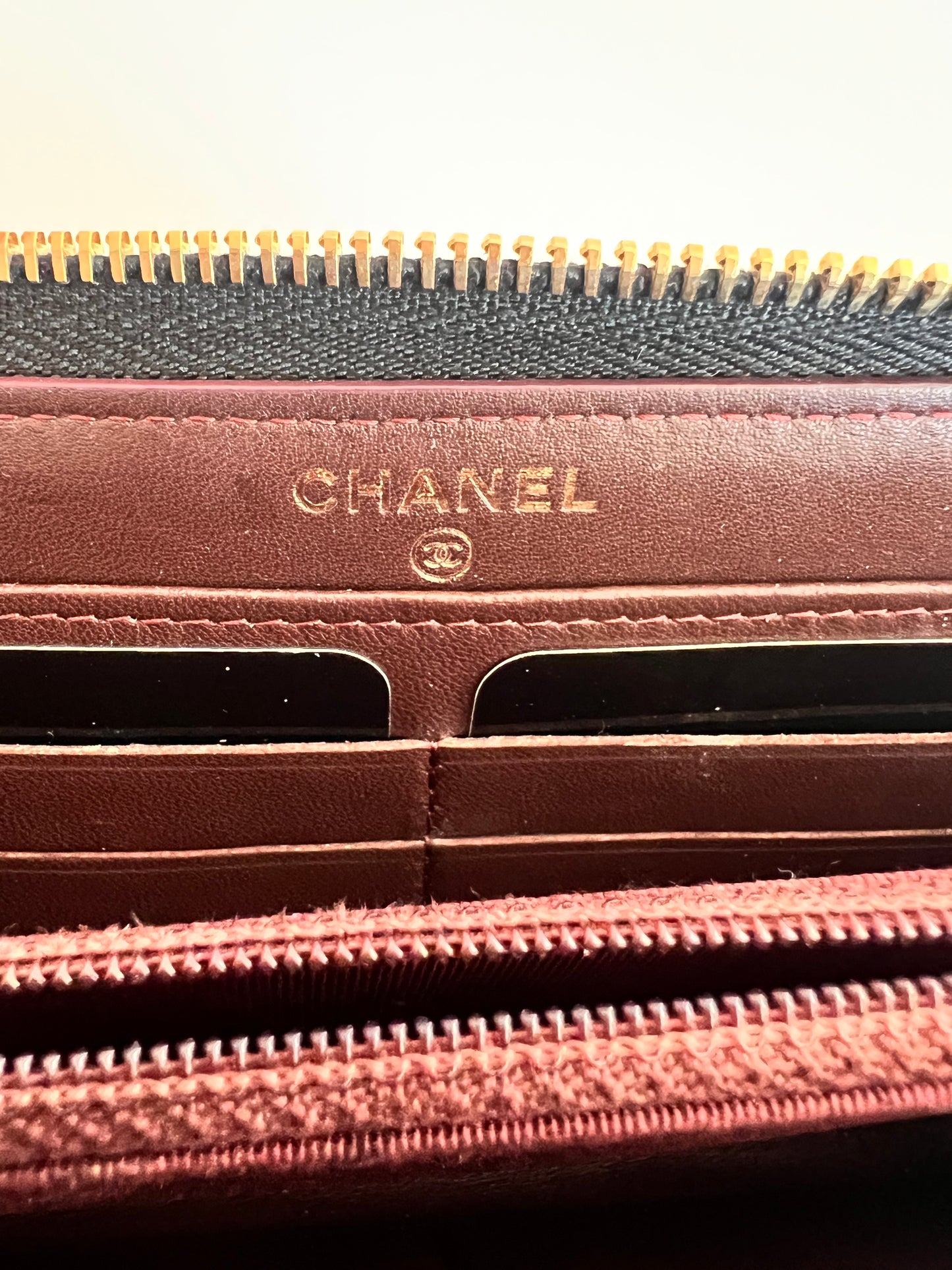 Chanel Black Lambskin Long Zip Around Wallet