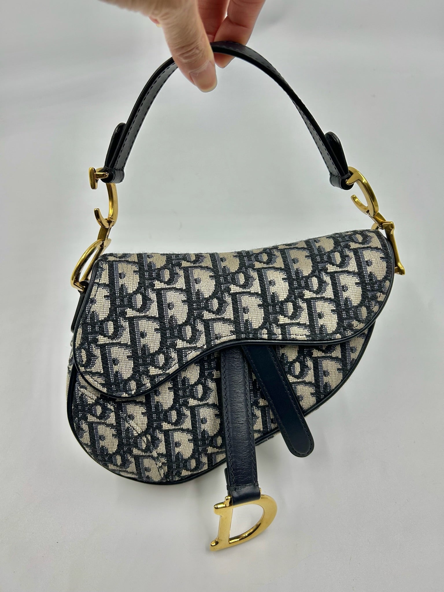 Christian Dior Oblique Mini Saddle Bag With Jacquard Strap
