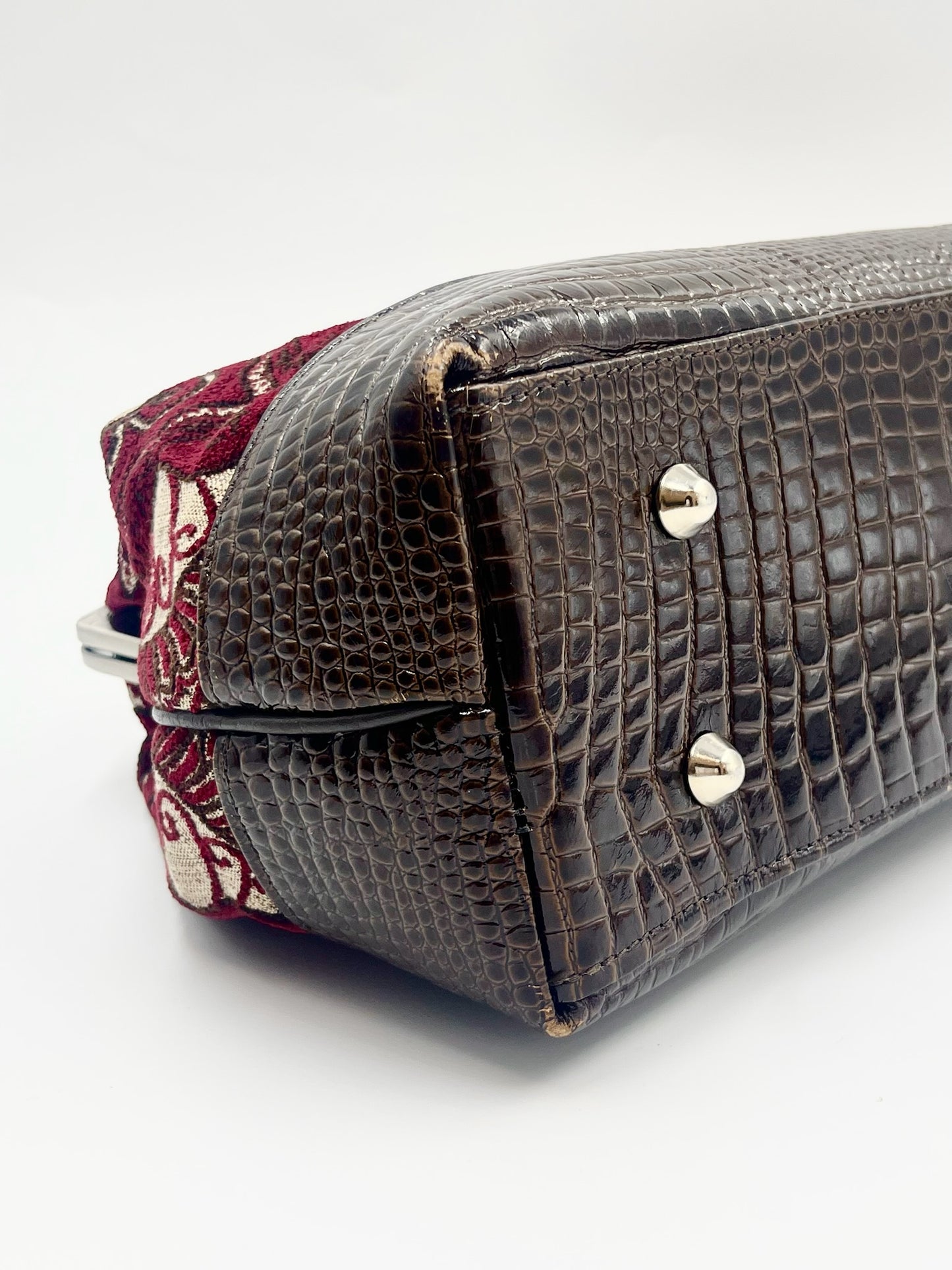 Karen Wilson Maroon Damask Kisslock Bag