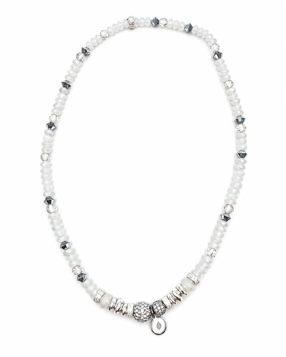 Hillberg & Berk White Crystal Beaded Sparkle Ball Necklace