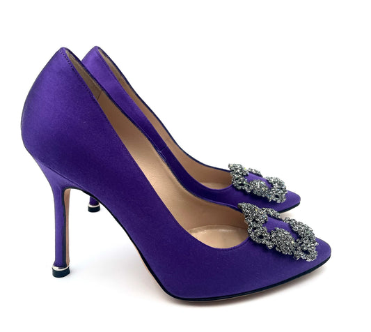 Manolo Blahnik Purple Hangisi Satin Pumps Size 34