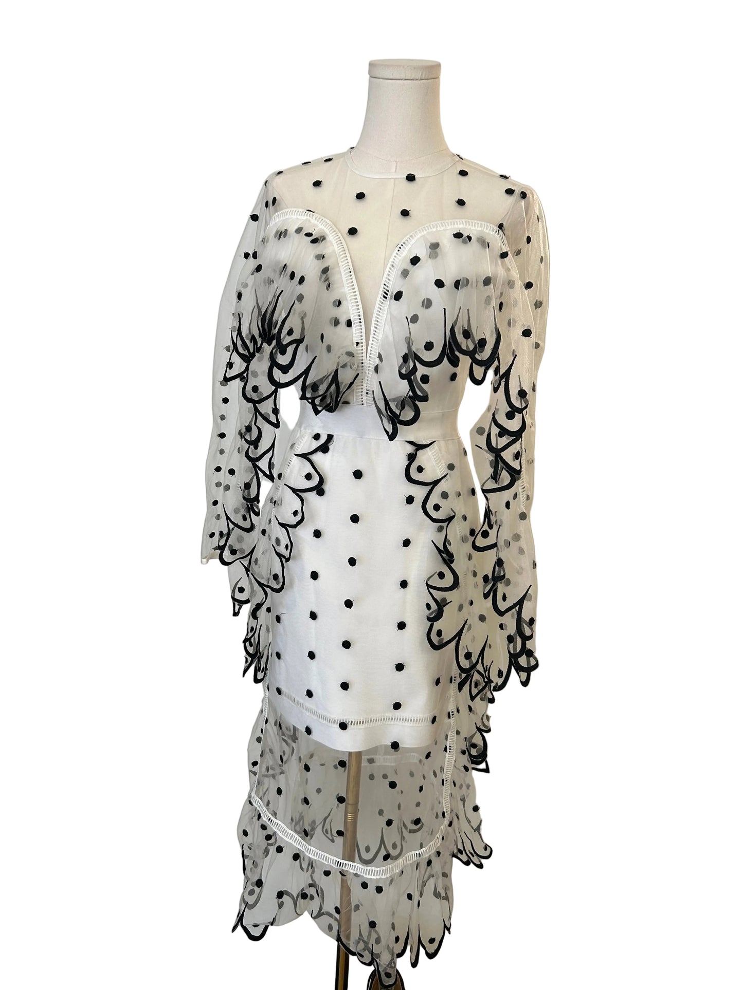 Alice Mcall Seniorita Sheer Polka Dot Dress Size L